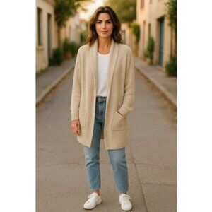 * AVON White and Gold Sparkly Shawl Collar Cardigan Sweater Ladies Large 12-14